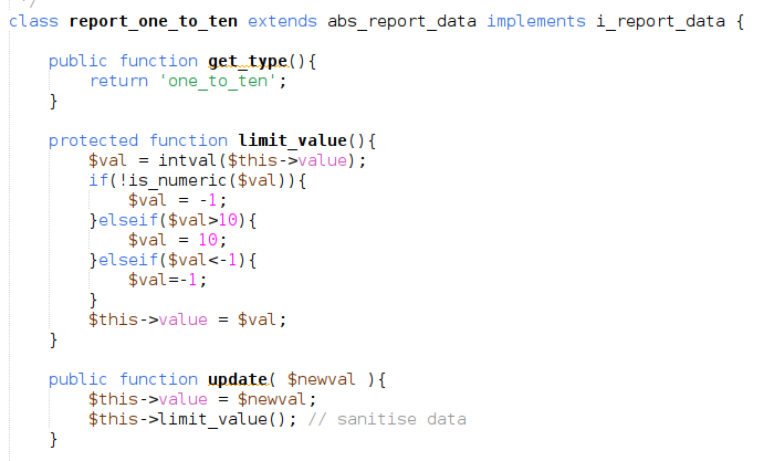 screenshot of some PHP code for a class that handles data.